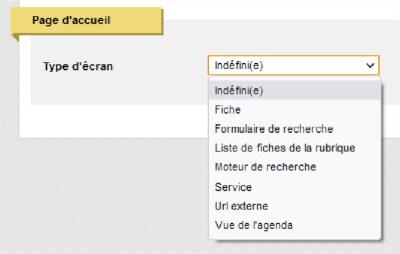 Choix du type d'écran pour l'accueil de la rubrique