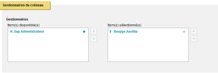 Creneau - liste gestionnaires