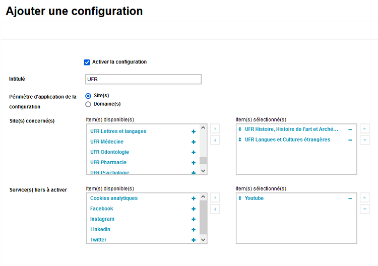 E-Privacy - Création de configuration pour plusieurs sites