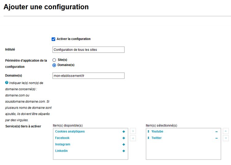 E-Privacy - Création de configuration pour tous les sites d'un domaine