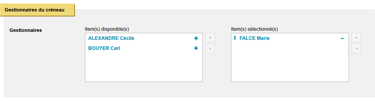 Evènement - Créneau - Section gestionnaires du créneau