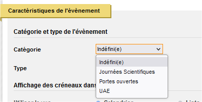 Evènement - Onglet évènement - champ Catégorie