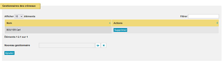 Evènement - onglet évènement - section gestionnaires de créneaux