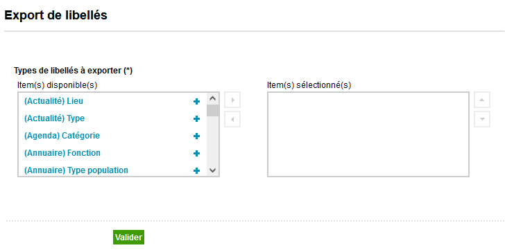 Choix des types de libellés à exporter