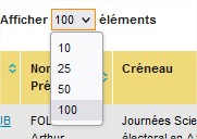 Gestion des inscriptions - liste des inscriptions - nombre de resultats