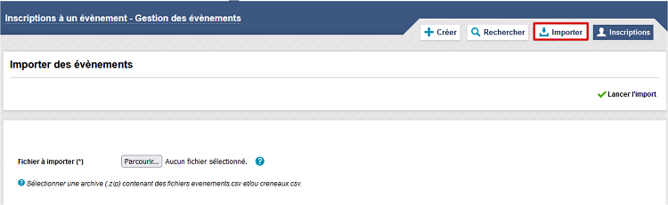 Inscriptions à un évènement - Importer