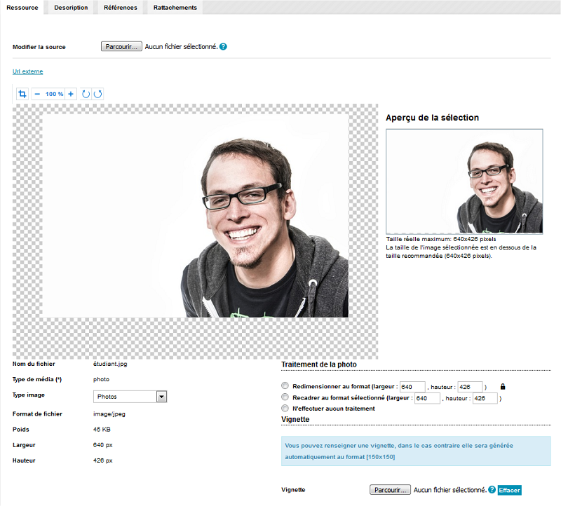 Modification d'une image depuis l'onglet références