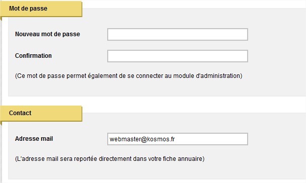 mot de passe et contact