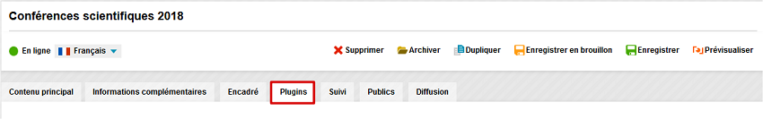 Onglet Plugins