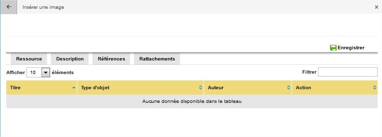 Onglet références de l'image de la médiathèque