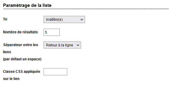 Tableau de bord - Paramétrage de la liste